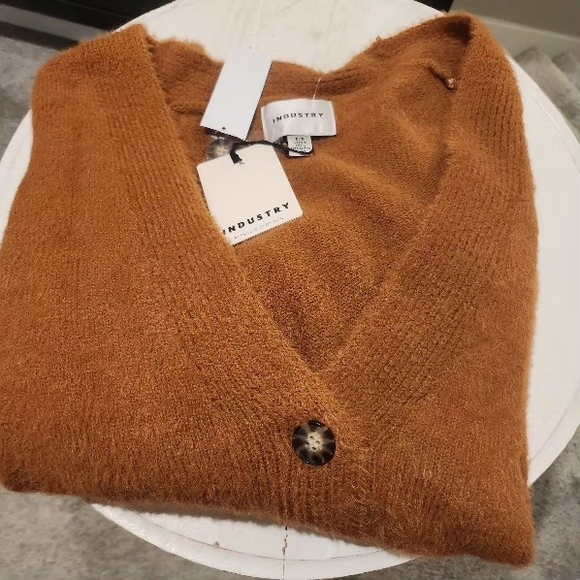 INDUSTRY Sweaters - Industry Knit V-Neck Sweater Button Cardigan in Rust Brown